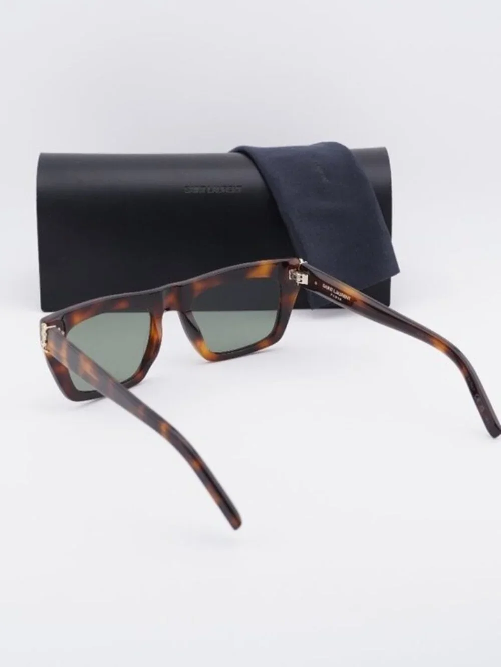 Saint Laurent SLM131 003 Rectangle Unisex Sunglasses - Havana / Green